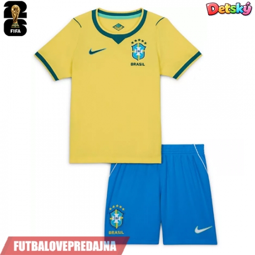 Lacne Dětský Futbalové dres Brazília MS 2026 Krátky Rukáv - Domáci (+ trenírky)